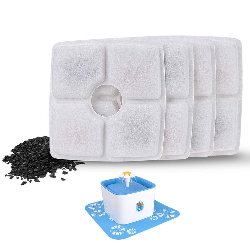 DEWEL 4 Packs Cat Fountain Filter Flower Pet Fountain Replacement Filters Activated Carbon Water Dispenser Filters - Image 1